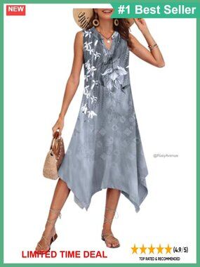 Women's Summer Midi Dress V Neck Sleeveless A-Line with Pockets